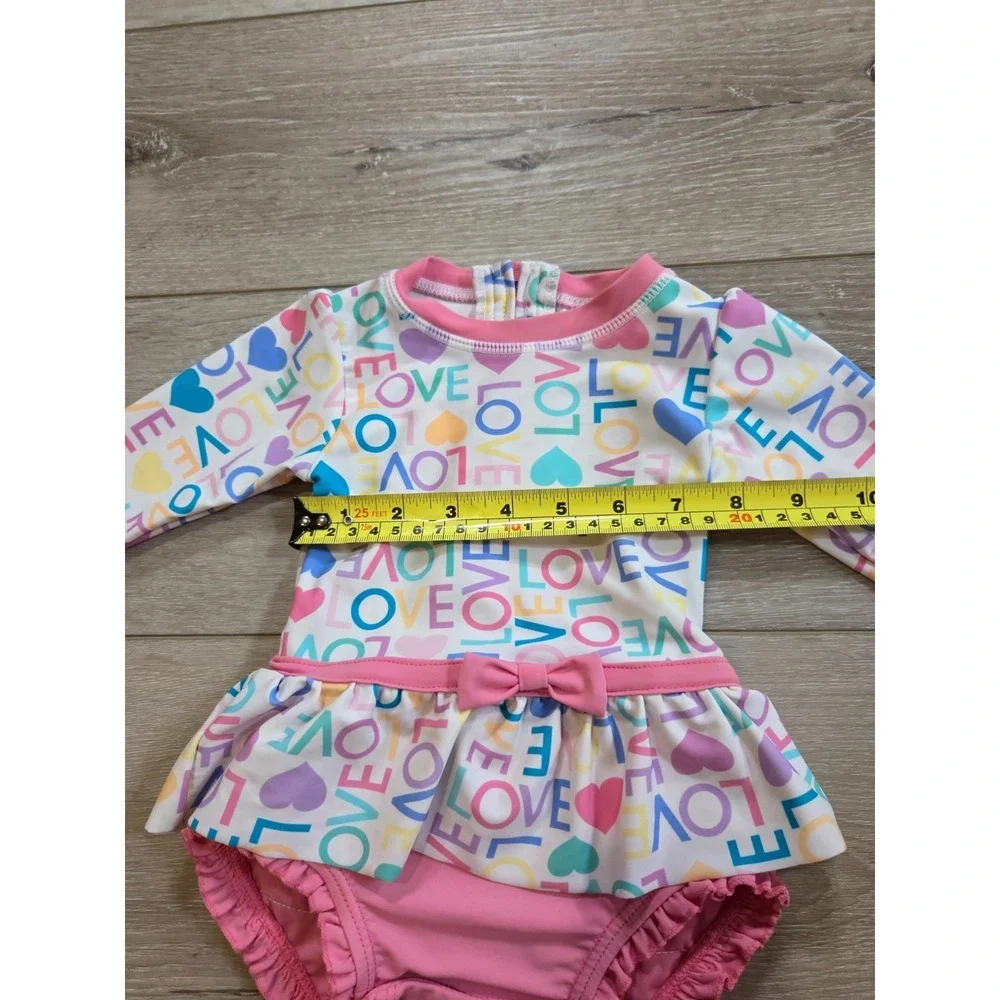 Rufflebutts Love Long Sleeve Rash Guard One Piece Swimsuit Infant Girls 6-12m